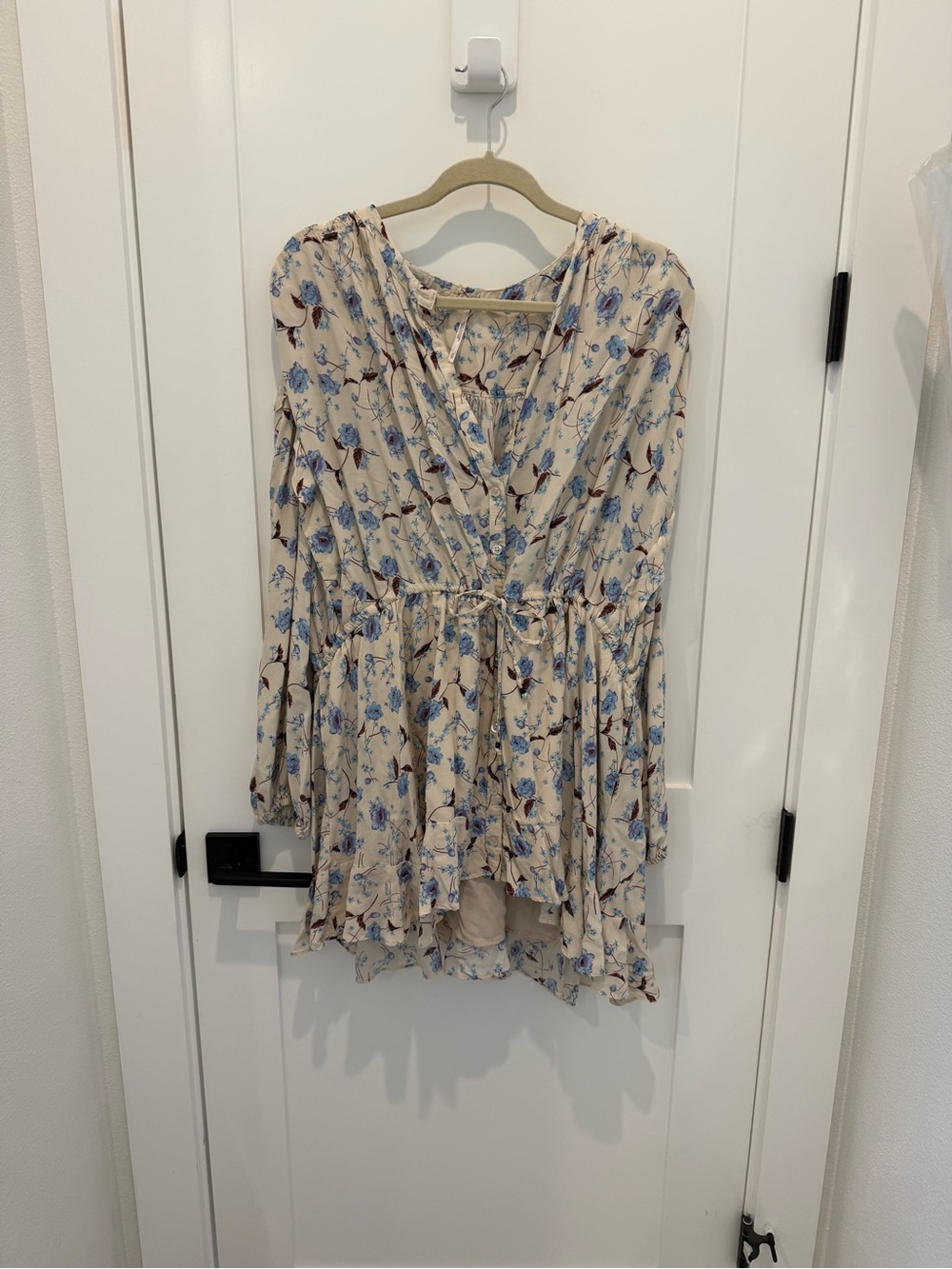 Free People Cream Mini Dress with Blue Floral Print